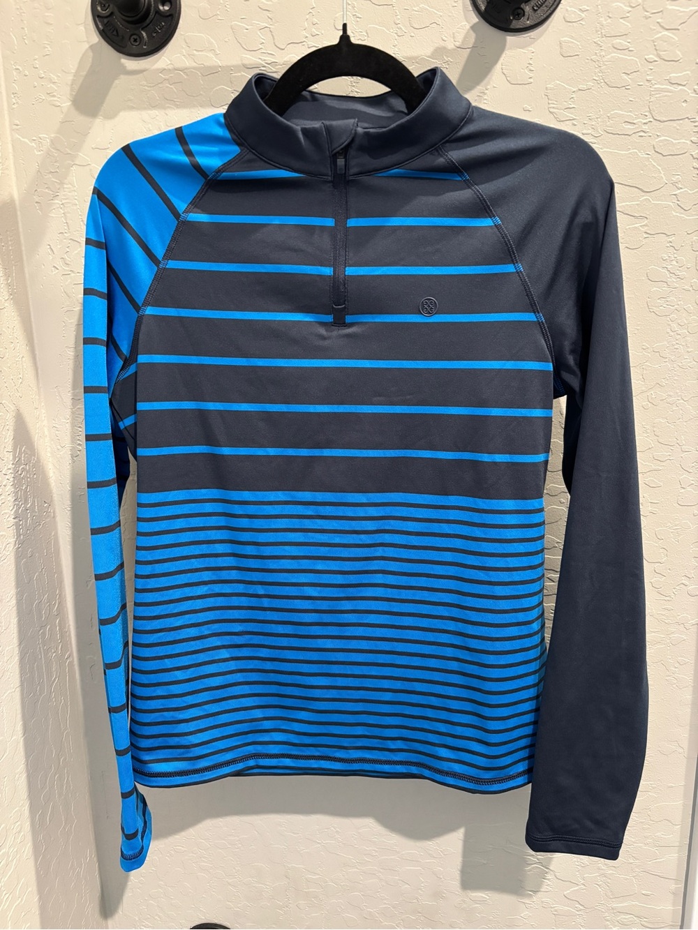 Women’s G-Fore blue and dark blue horizontal striped quarter zip pullover